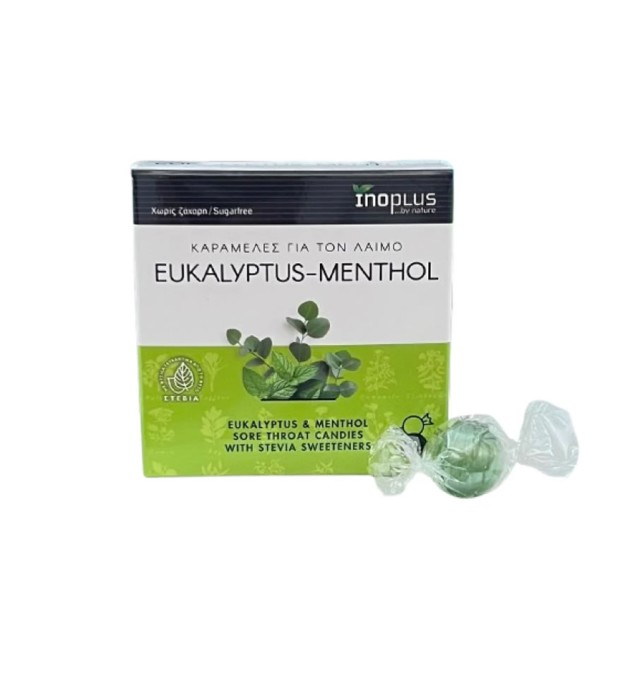 InoPlus Eukalyptus & Menthol Καραμέλες για τον Λαιμό Χωρίς Ζάχαρη με Ευκάλυπτο & Μενθόλη 50gr