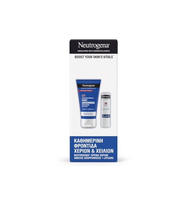 Neutrogena Promo Pack Norwegian Formula Εντατική Φροντίδα Χεριών & Χειλιών με Hand Cream Fast Absorbing Κρέμα Χεριών Άμεσης Απορρόφησης, 75ml & Lipcare Ενυδατικό Στικ Χειλιών, 4,8g, 1σετ