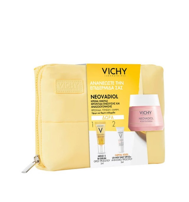 Vichy Promo Neovadiol Rose Platinium Cream 50ml With Free Neovadiol Meno 5 Bi-Serum 5ml, Capital Soleil UV-Age Daily SPF50+ 3ml & Toiletry Bag, 1set