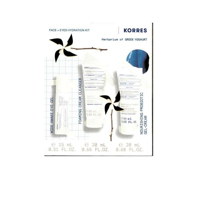 Korres Promo με Wide Awake Eye Ενυδατικό Gel Ματιών, 15ml & Foaming Cleanser Αφρώδης Κρέμα Καθαρισμού Προσώπου, 20ml & Nourishing Probiotic Ενυδατική Gel Κρέμα Προσώπου, 20ml, 1σετ