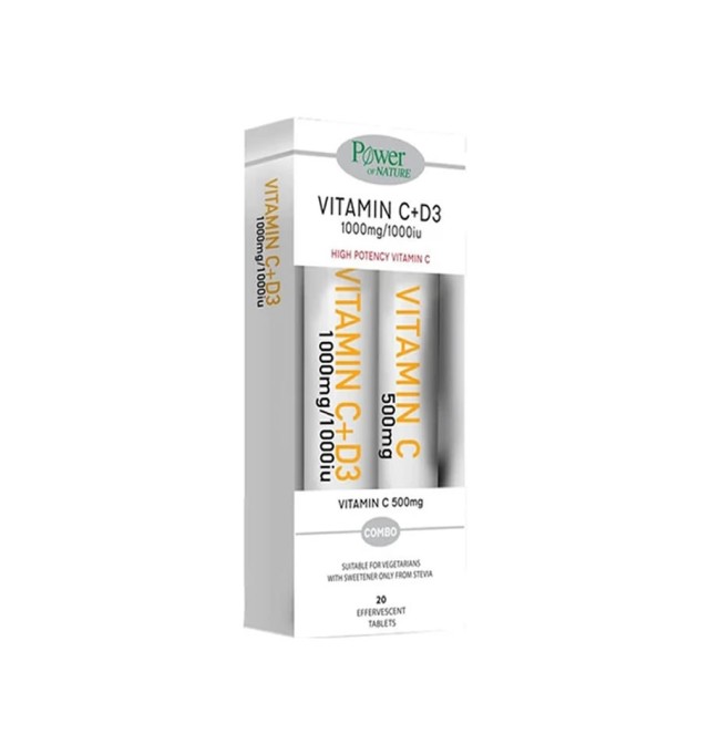 Power Health Vitamin C 1000mg με Γλυκαντικό από Στέβια & D3 1000iu 20 Αναβράζοντα Δισκία + Δώρο Vitamin C 500mg 20 Αναβράζοντα Δισκία