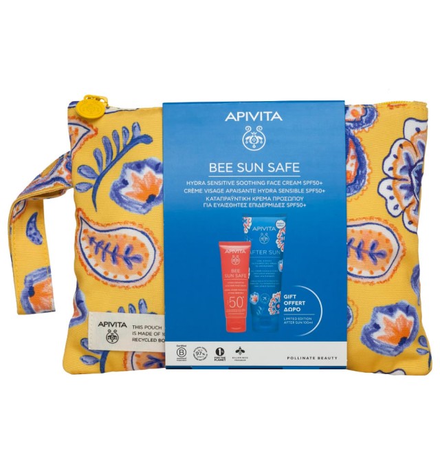 Apivita Set Bee Sun Safe Spf50+ Hydra Sensitive Soothing Face Cream 50ml + Δώρο After Sun Cool & Sooth Gel Cream Travel Size 100ml + Νεσεσέρ 1τμχ