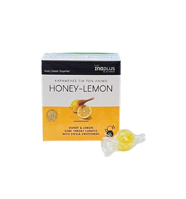 InoPlus Honey & Lemon Καραμέλες για τον Λαιμό Χωρίς Ζάχαρη με Μέλι & Λεμόνι 50gr