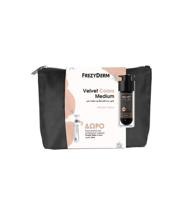 Frezyderm Promo Velvet Colors Medium Ματ Μake Up, 30ml, Δώρο Micellar Water Deep Cleansing & Detoxifying Ενεργό Νερό Καθαρισμού, 50ml & Νεσεσέρ, 1σετ